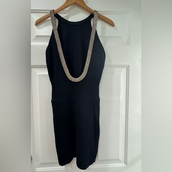 New Endless Rose Jewel Trim Mini Knit Dress Elegant Open Black Sleeveless Sz M - Picture 7 of 15